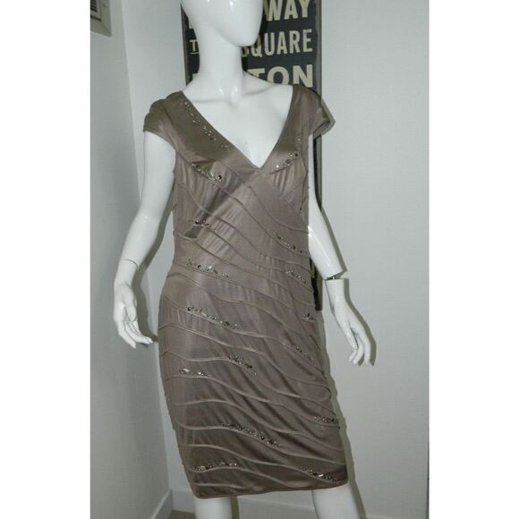 TADASHI SHOJI Dress‎ Bronze Brown Metallic Sequins Beaded Metallic Size  X-Large - Picture 1 of 10